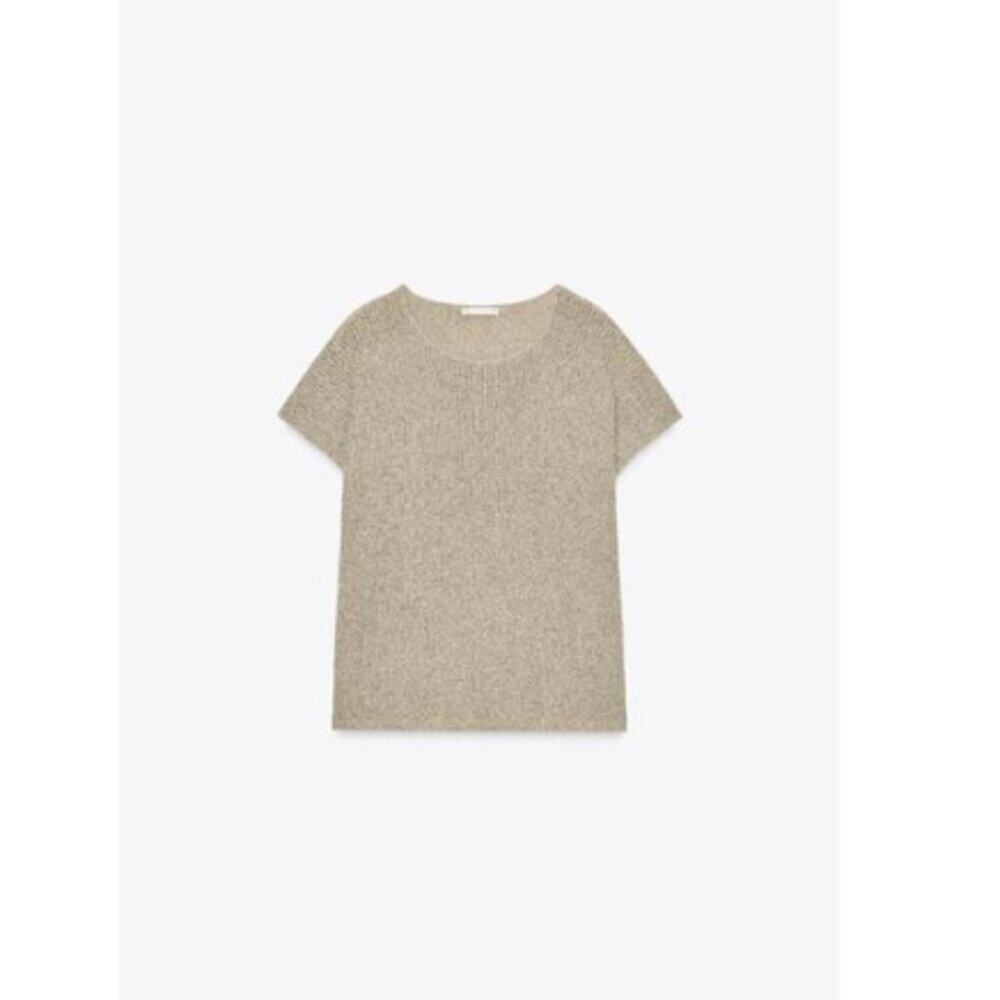 Zara Cropped Top and Wide Leg Pant Knit Set Sand/Brown S